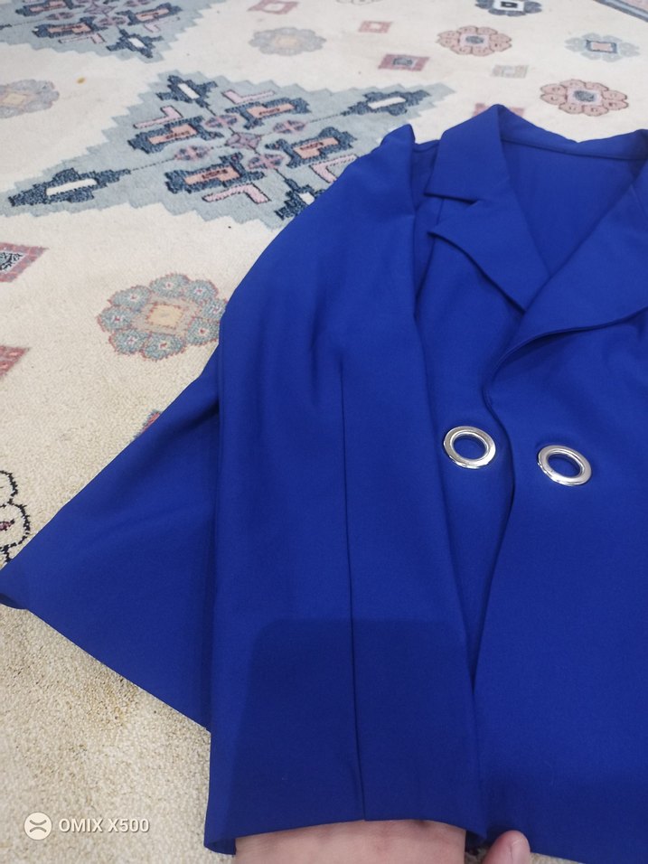 Düğmeli Mavi Mini Blazer Kadın - Görsel 3