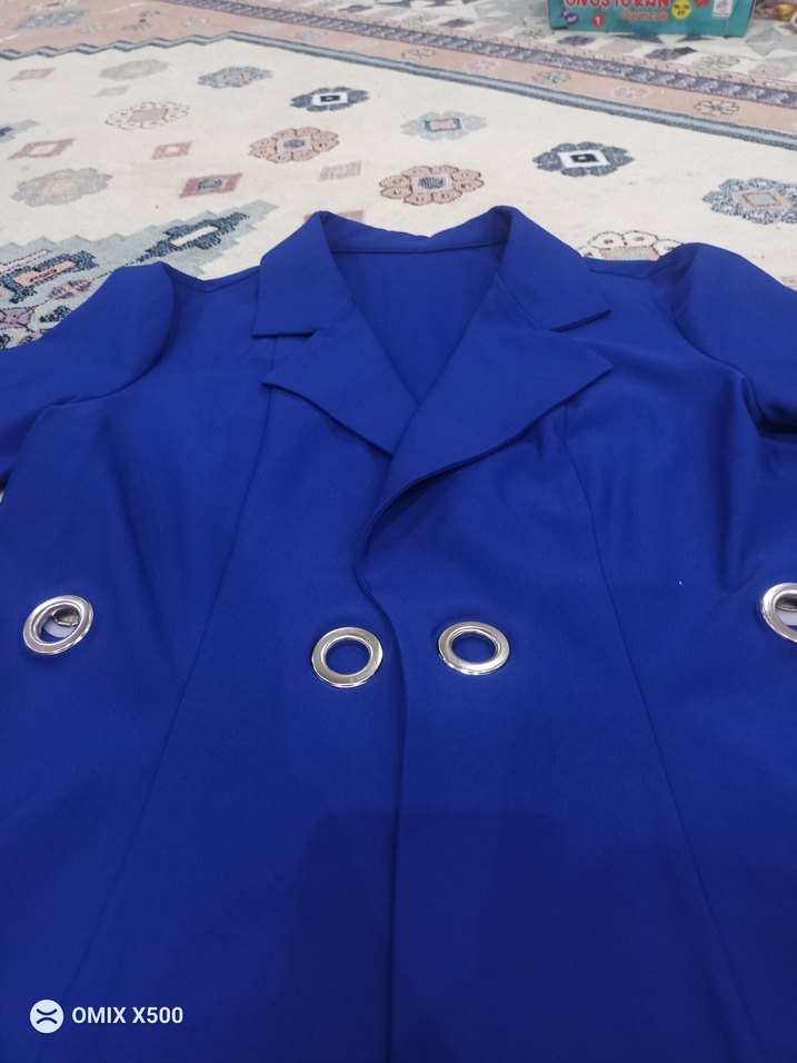 Düğmeli Mavi Mini Blazer Kadın - Görsel 2