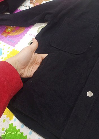 Siyah Kapüşonlu kaşe kumaş Ceket - Görsel 5