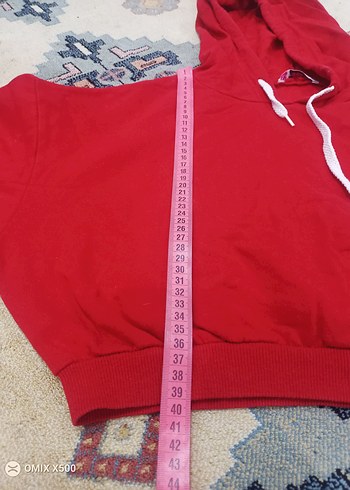 Kırmızı Kapüşonlu Fermuarlı Mini Sweatshirt - Görsel 5