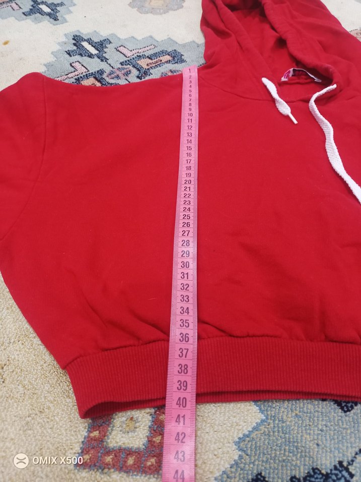 Kırmızı Kapüşonlu Fermuarlı Mini Sweatshirt - Görsel 5