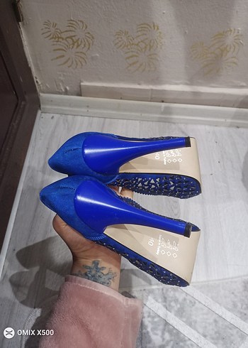 Mavi Parlak Payetli Yüksek Topuklu Kadın Ayakkabı - Görsel 3