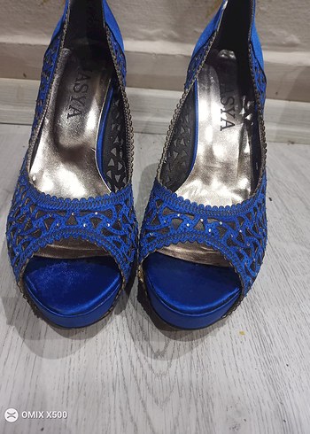 Mavi Parlak Payetli Yüksek Topuklu Kadın Ayakkabı - Görsel 2