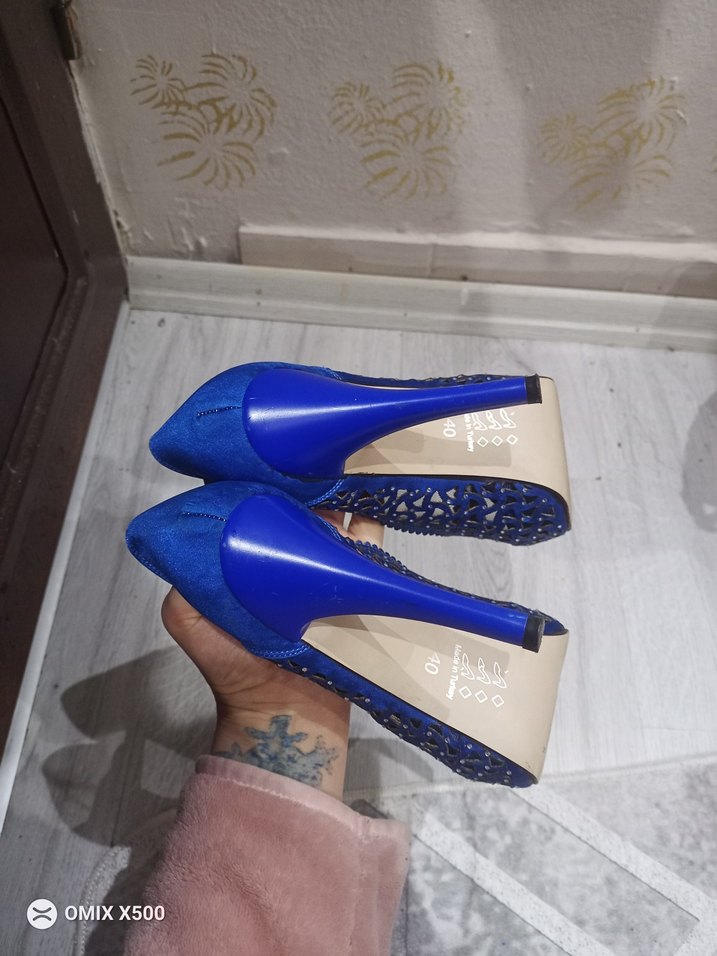 Mavi Parlak Payetli Yüksek Topuklu Kadın Ayakkabı - Görsel 3