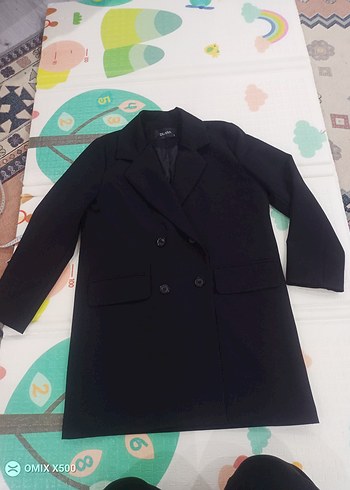 Siyah Kadın oversize Kesim Midi Blazer - Görsel 2