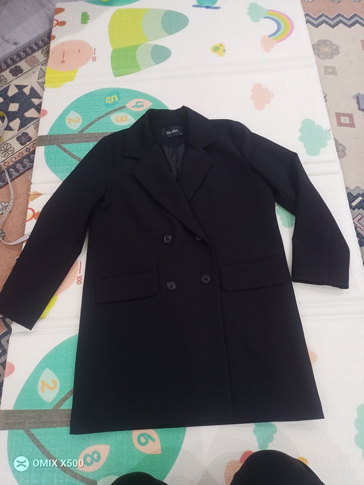 Siyah Kadın oversize Kesim Midi Blazer - Görsel 2