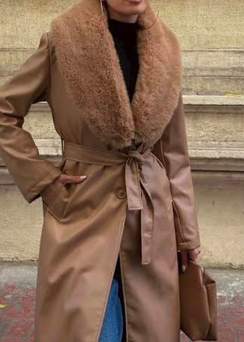 Kürk Detaylı deri Ceket - Görsel 5