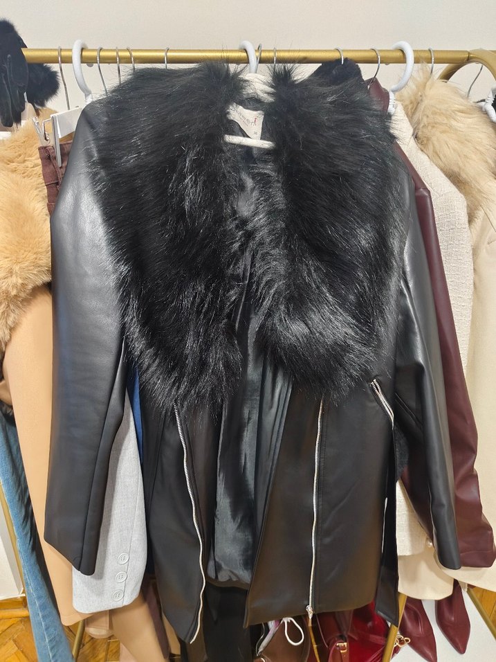 kürk detaylı deri ceket - Görsel 4