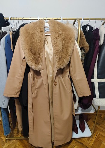 Kahverengi Kürklü Kadın Deri Trençkot - Görsel 5