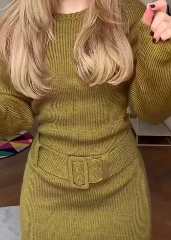 haki yeşil triko elbise - Görsel 4