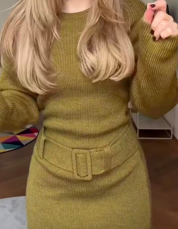 haki yeşil triko elbise - Görsel 4