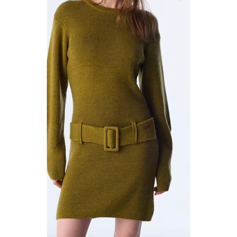 haki yeşil triko elbise - Görsel 2