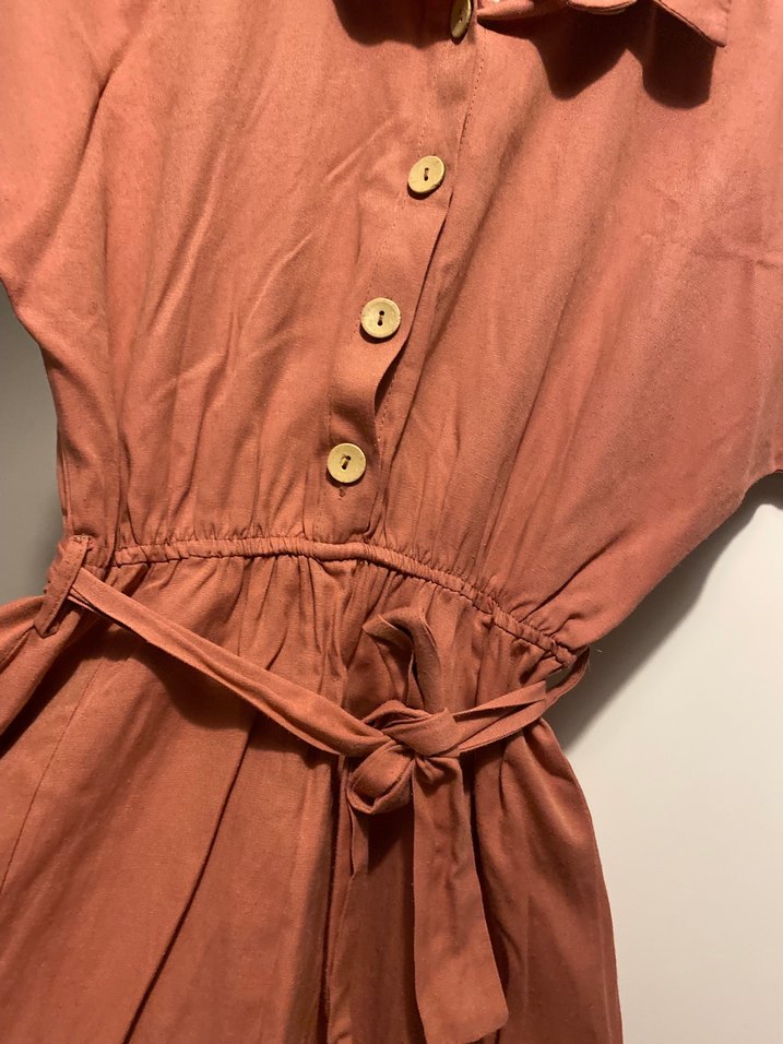 Düğmeli, Kısa Kollu Midi Pembe Elbise - Görsel 2