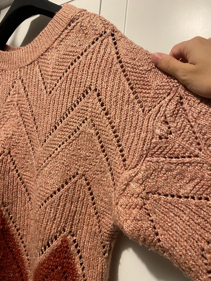 Bohem Tarz Örgü Kadın Pembe Krem Rengi Kazak - Görsel 2