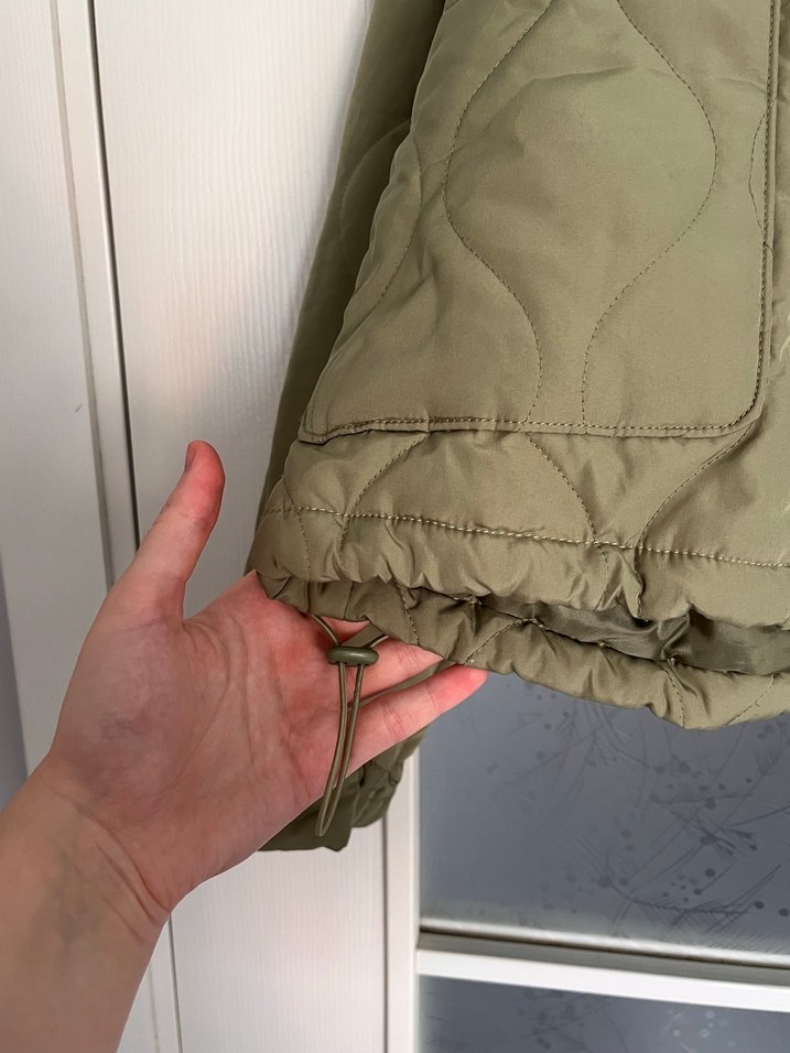 Fermuarlı Ve Düğmeli Haki Renk Kadın Mont - Görsel 5