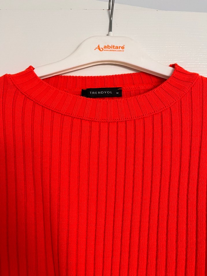 Turuncu Kadın Triko Uzun Kollu Crop Kazak - Görsel 2