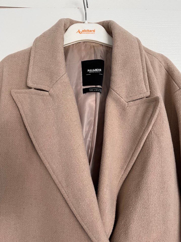 Pull&Bear Markalı Camel Çift Düğmeli Düz Kesim Kaban - Görsel 2