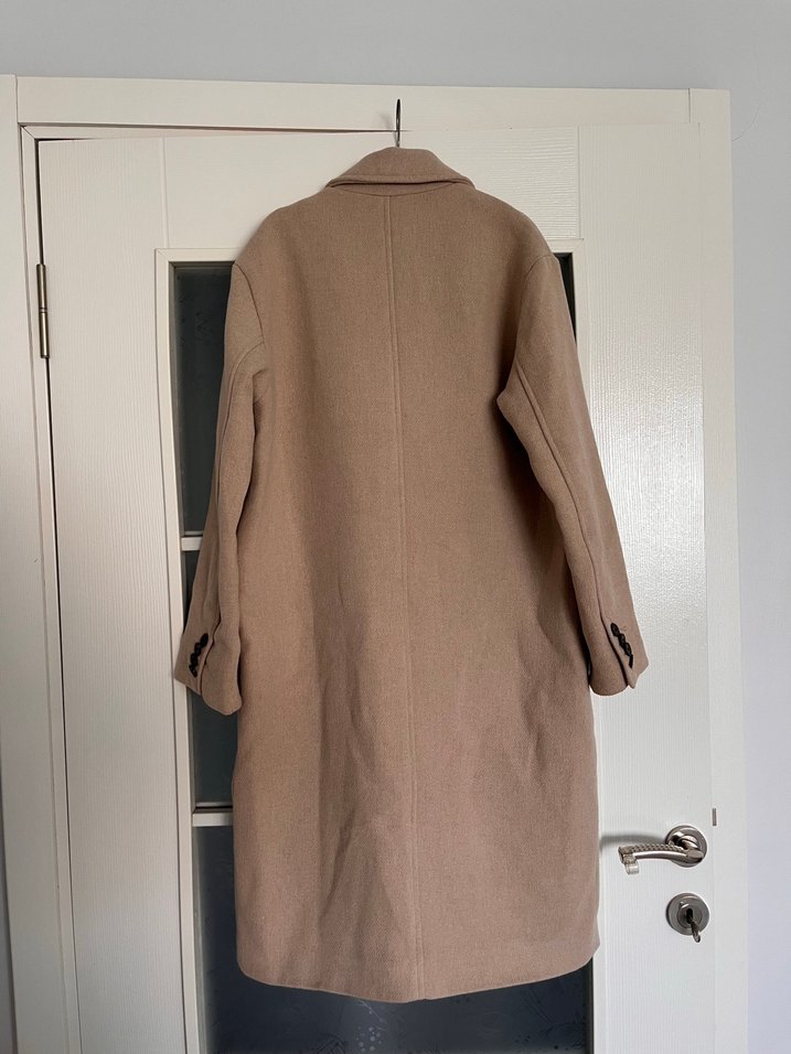 Pull&Bear Markalı Camel Çift Düğmeli Düz Kesim Kaban - Görsel 3