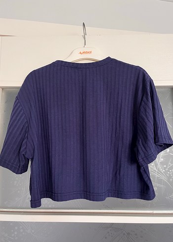 Kadın Lacivert Kısa Kollu Crop Tişört - Görsel 3