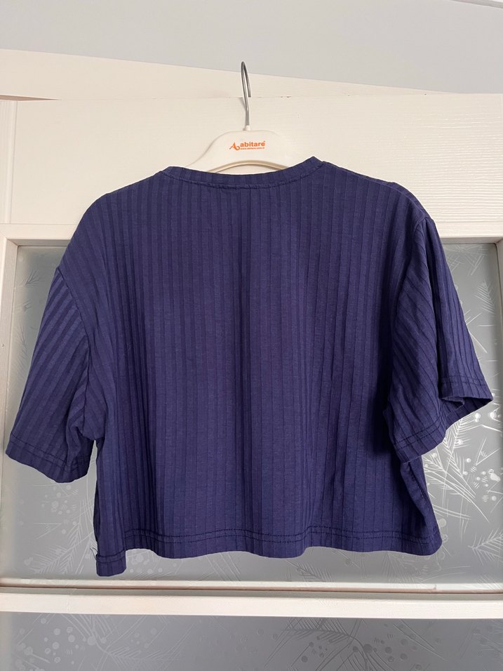 Kadın Lacivert Kısa Kollu Crop Tişört - Görsel 3