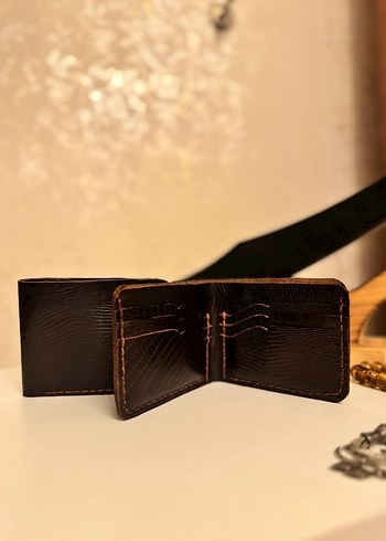 Kahverengi Yılan Desenli Erkek Cüzdanı hakiki deri el dikişi - Görsel 2