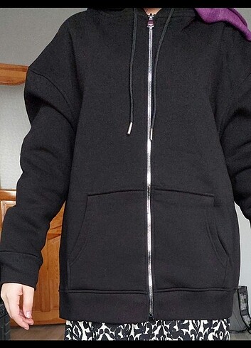 Fermuarlı Kapüşonlu Oversize Hırka
