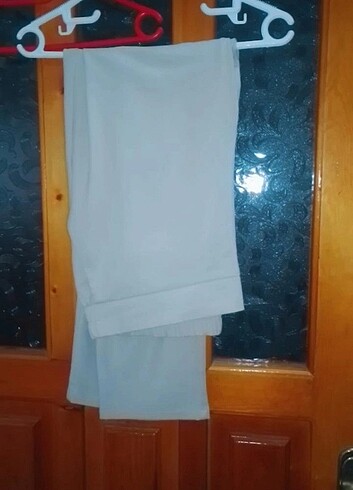 Büyük Beden Beli Lastikli Bej Renk Kumaş Pantolon