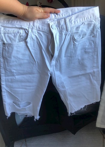 Beyaz Midi unisex Bermuda Şort