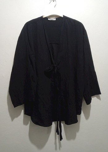 Siyah Keten Midi Kimono
