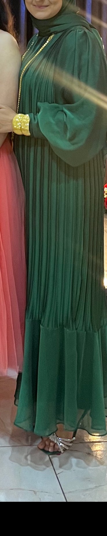 Drapeli Uzun Yeşil Bohem Kadın Elbise - Görsel 2