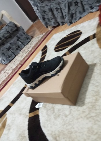 Siyah Gri Platform Topuklu Kadın Spor Ayakkabı - Görsel 5