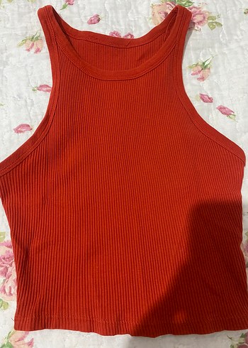 Kadın Kırmızı Yüksek Yakalı Örme Crop Top