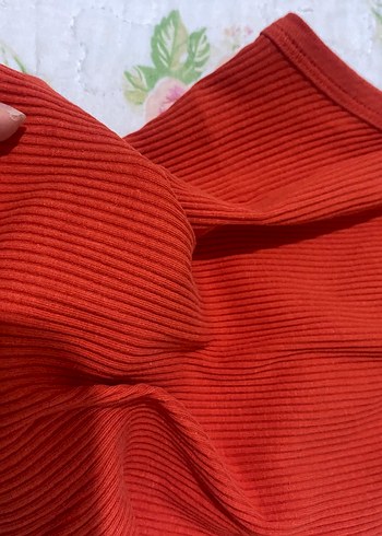 Bershka Kadın Kırmızı Yüksek Yakalı Örme Crop Top