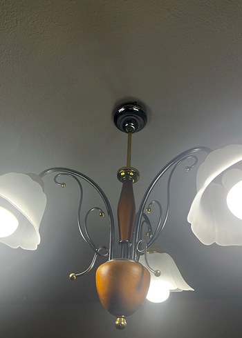 Beyaz Çiçek Desenli Tavan Lambası - Görsel 5