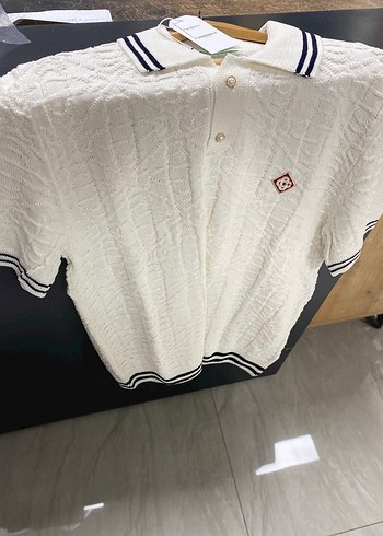 Erkek Beyaz Örgü Polo Tişört - Görsel 3