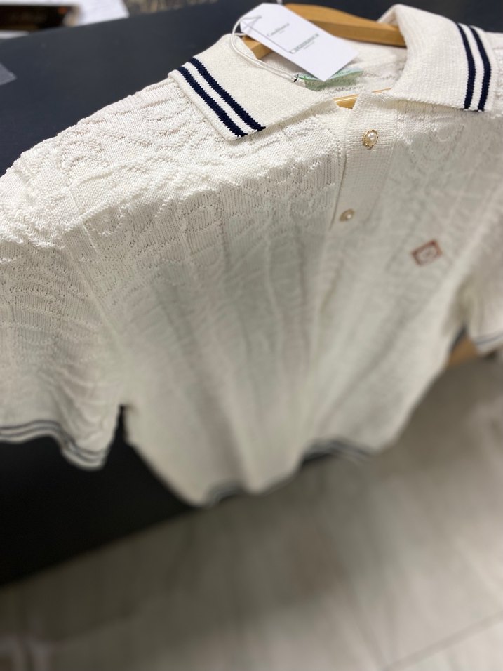 Erkek Beyaz Örgü Polo Tişört - Görsel 4