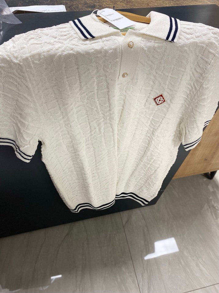 Erkek Beyaz Örgü Polo Tişört - Görsel 3