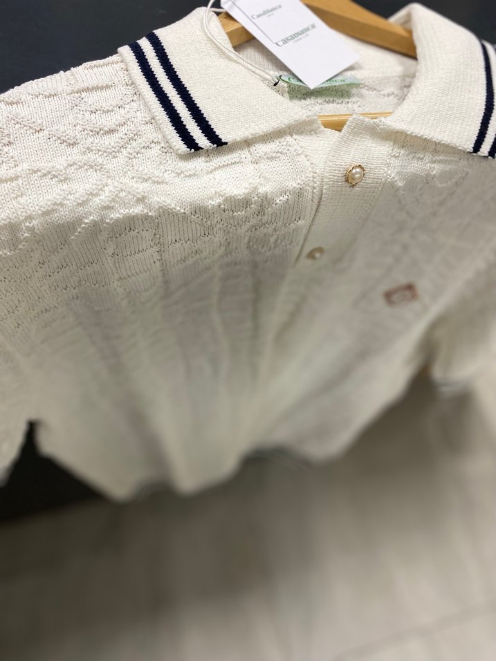 Erkek Beyaz Örgü Polo Tişört - Görsel 5