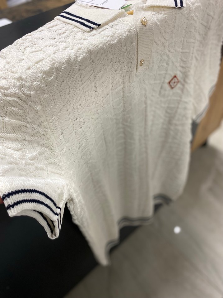 Erkek Beyaz Örgü Polo Tişört - Görsel 2