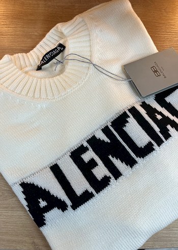 Balenciaga Baskılı Beyaz Örgü Kazak - Görsel 2