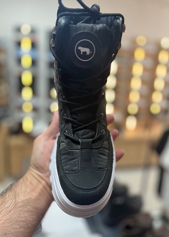 Siyah Yılan Desenli Bağcıklı Platform Kadın Bot - Görsel 4