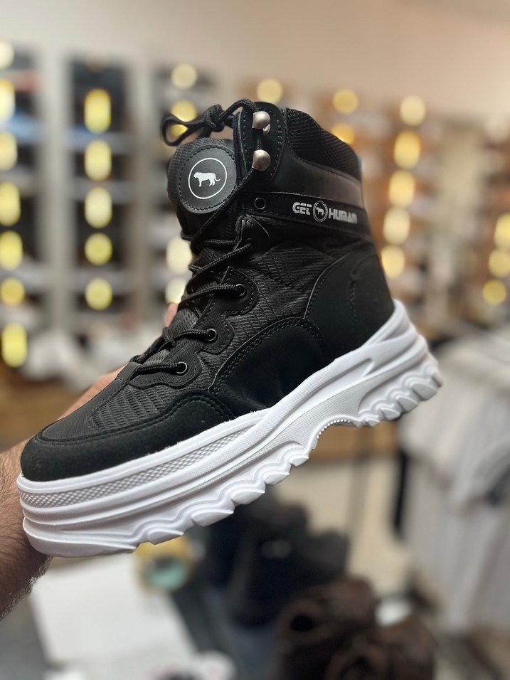 Siyah Yılan Desenli Bağcıklı Platform Kadın Bot - Görsel 3