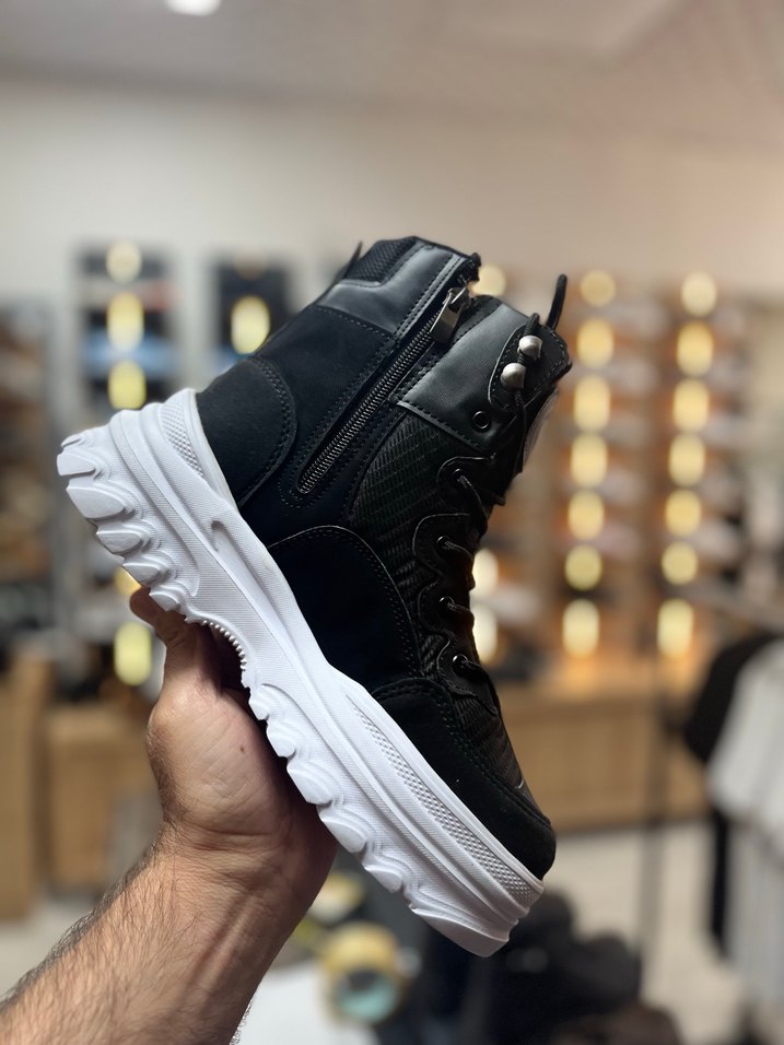 Siyah Yılan Desenli Bağcıklı Platform Kadın Bot - Görsel 5