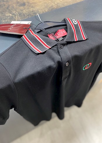l Beden Gucci Siyah Baskılı Kısa Kollu Polo Tişört