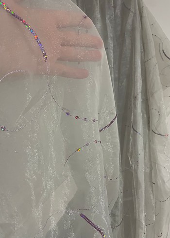 Nakışlı Bohem Gri Beyaz Perde - Görsel 4