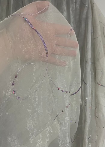 Nakışlı Bohem Gri Beyaz Perde - Görsel 5