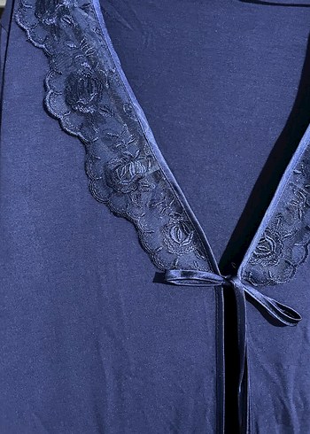 Lacivert Uzun Kollu Kadın Sabahlık - Görsel 2