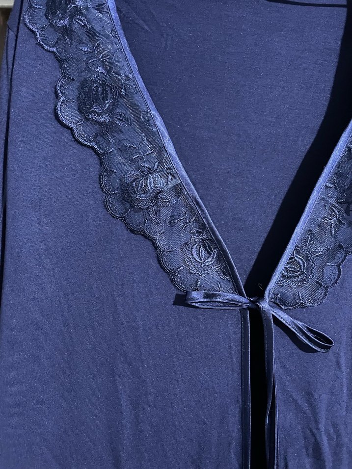 Lacivert Uzun Kollu Kadın Sabahlık - Görsel 2