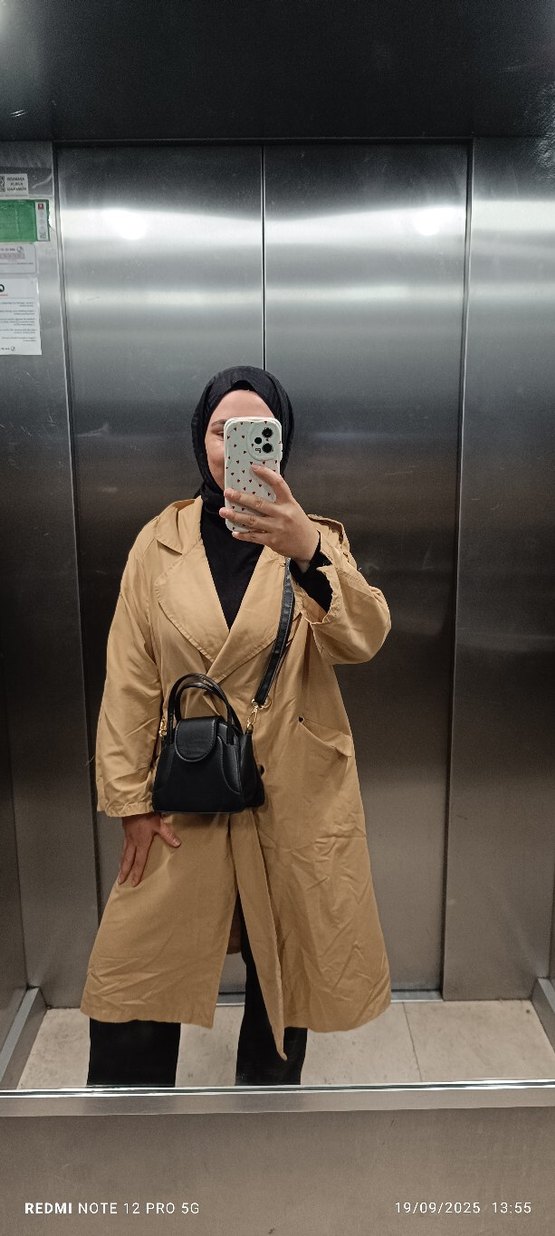 Camel Renkli Kadın Deri Trençkot - Görsel 2