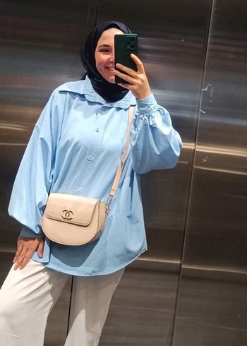 Kadın Salaş Mavi Uzun Kollu Gömlek - Görsel 2